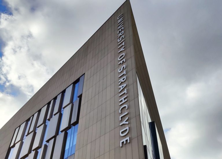 University of Strathclyde building with the university name on the facade, Glasgow