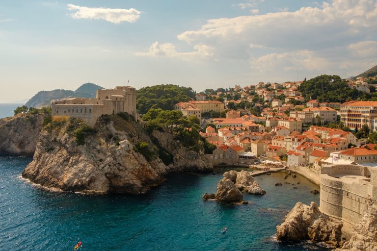 Coastal fortress on a headland above the old town and harbour of Dubrovnik, Croatia