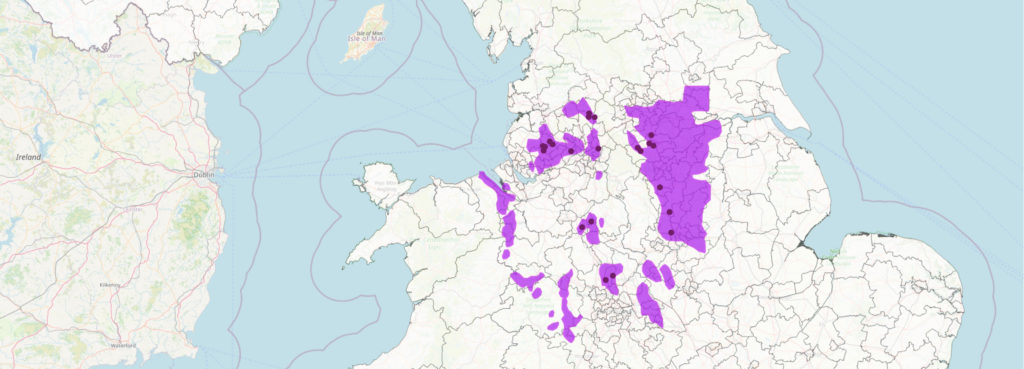 Map of UK mine water resource areas across the coalfields
